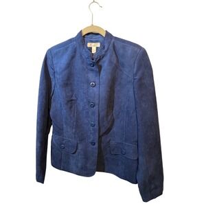 Dressbarn‎ Suede Blazer Jacket Blue Button Front Career Interview Medium